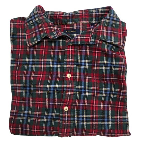 Club Room 100% Cotton Checkered Flannel Size XL Red Green Blue Long Sleeve - Picture 15 of 15